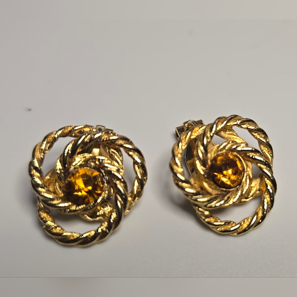 Twisted Gold and Amber Clip-on Earrings